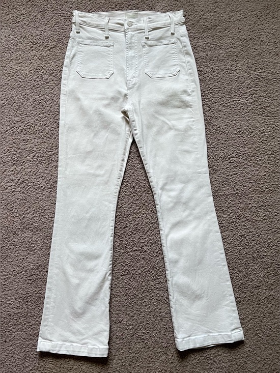 MOTHER Pants - MOTHER The Hustler Patch Pocket Flood Jeans Cream Puffs Off-White Flare 28